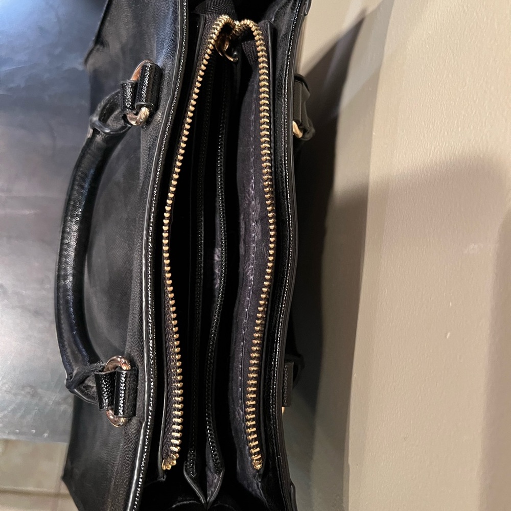 Anne Klein Shiny Black Satchel - Picture 2 of 3